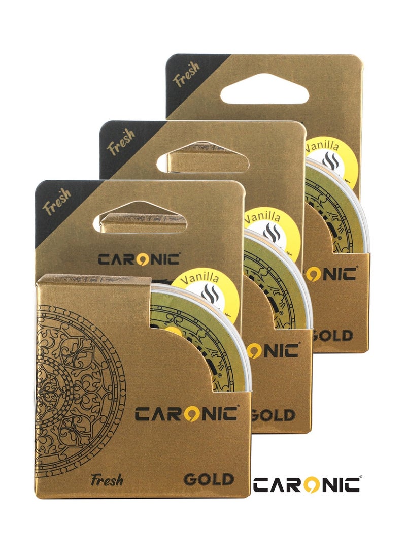 CARONIC Car Air Freshener with Adjustable Lid for Desired Strength for Auto or Home Vanilla Pack Of 3 - Image 1